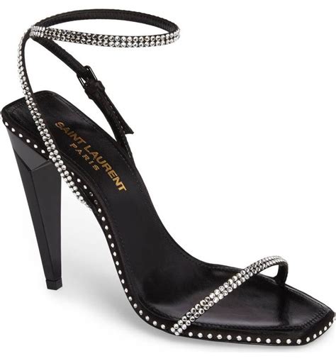 Saint Laurent Freja Strappy Crystal Sandals In Black 